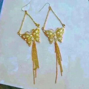 Butterfly earrings  Gold-toned  butterfly rhinestones earrings